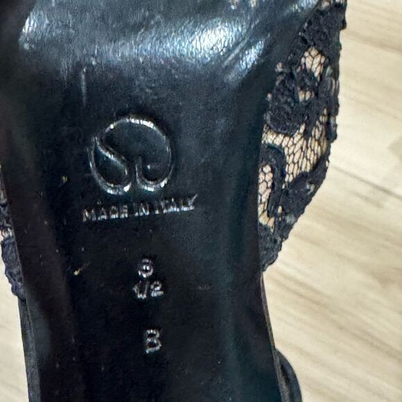 St John Italian Pumps Pointed Toe Kitten Heels Black Lace Sparkle Women’s 8.5 - Picture 5 of 6